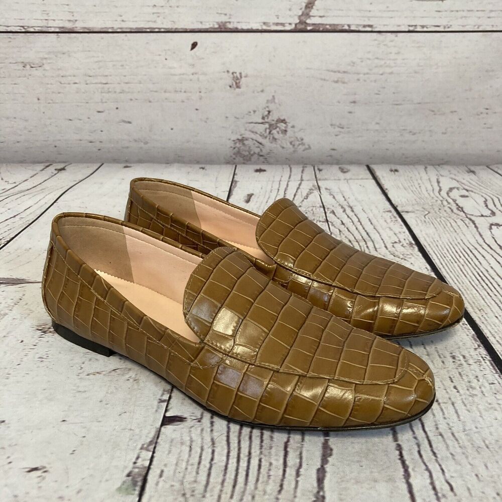 J. Crew Loafers Womens 9 Smoking Slipper Croc Embossed Leather Dark Cedar Brown